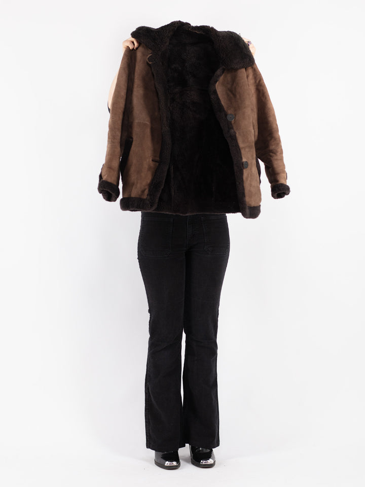 Vintage 70's Women Sheepskin Shearling Jacket in Beige