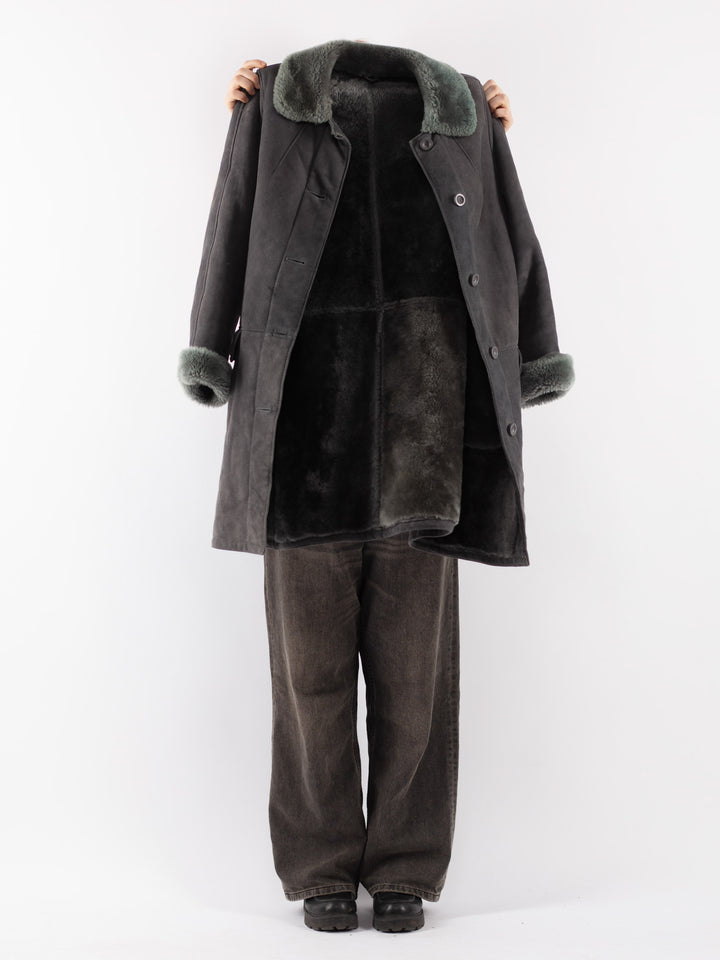 Vintage 70's Women Sheepskin Coat in Gray