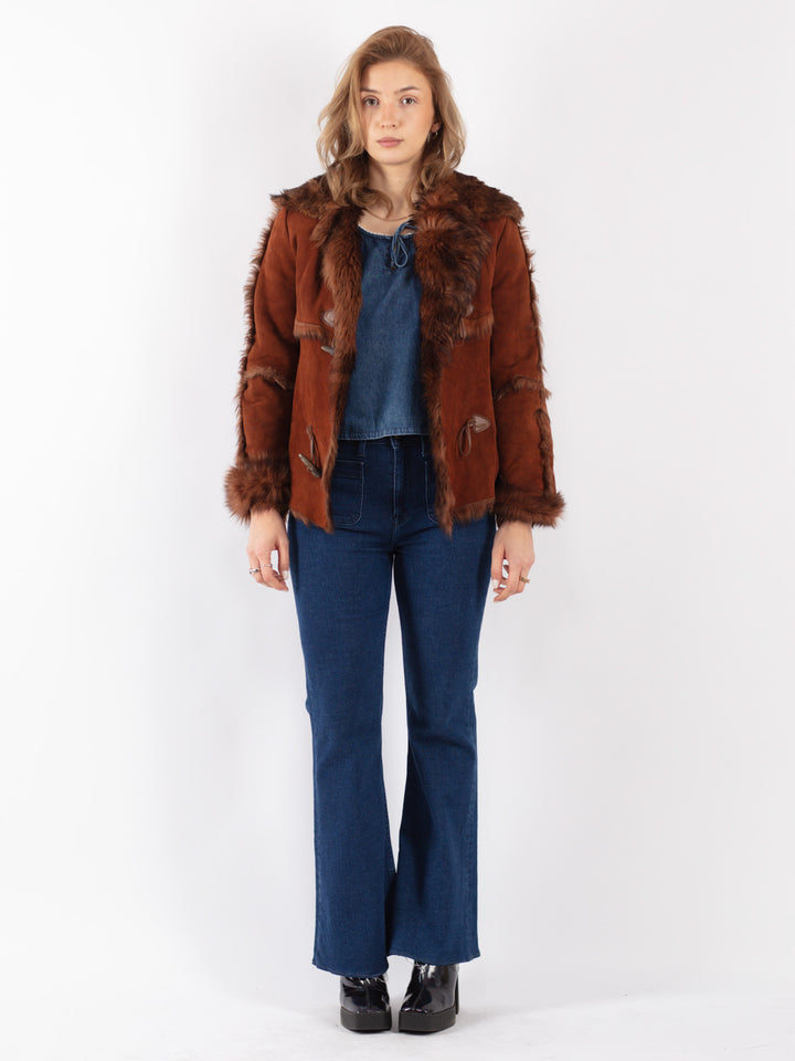 Vintage 70's Women Sheepskin Shearling Jacket in Brown