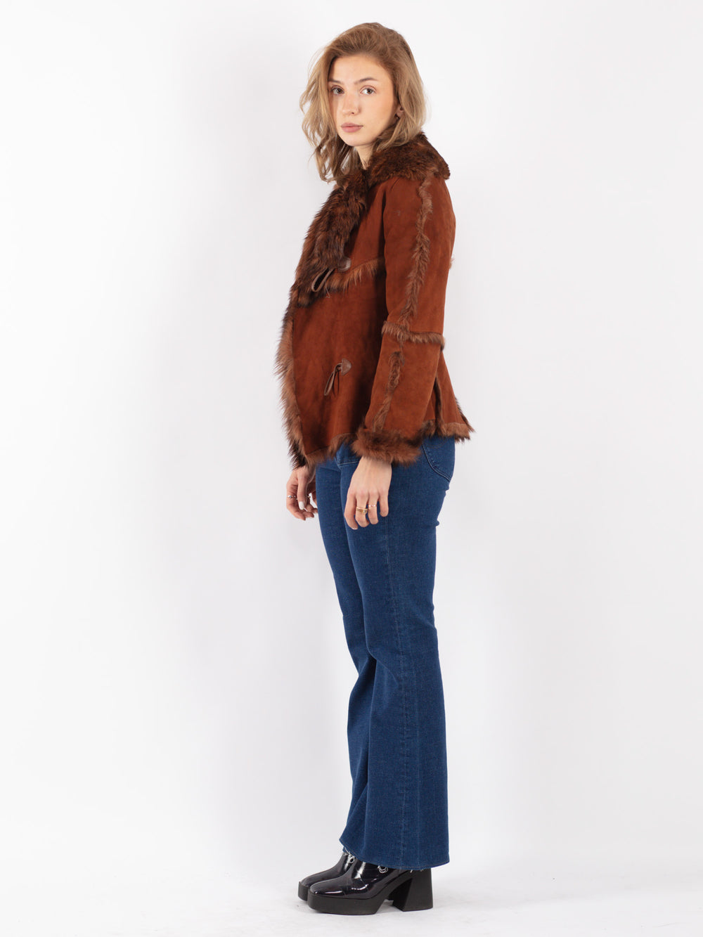 Vintage 70's Women Sheepskin Shearling Jacket in Brown
