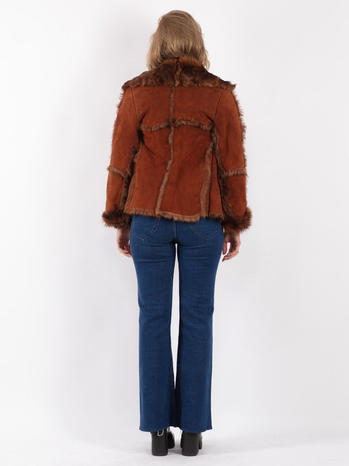 Vintage 70's Women Sheepskin Shearling Jacket in Brown