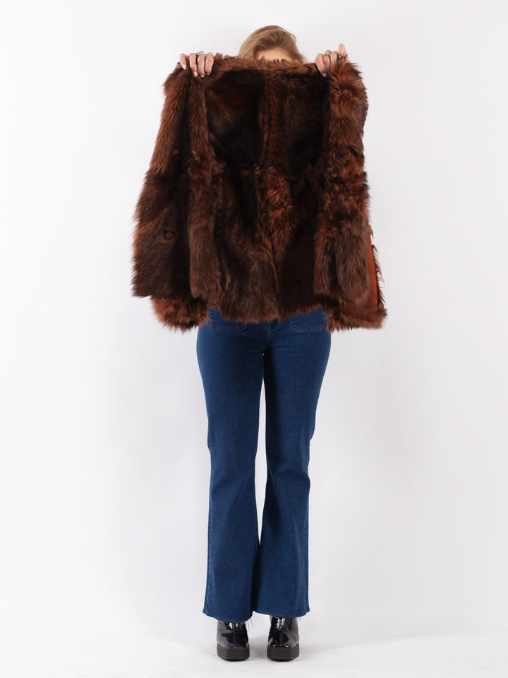 Vintage 70's Women Sheepskin Shearling Jacket in Brown