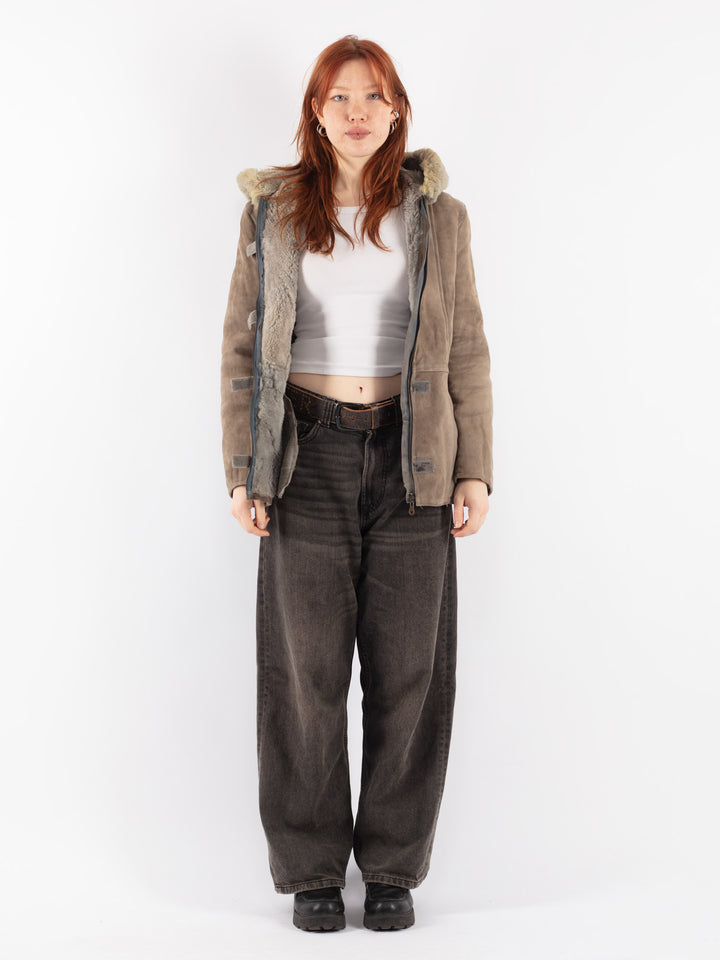 Vintage 70's Women Sheepskin Coat in Gray