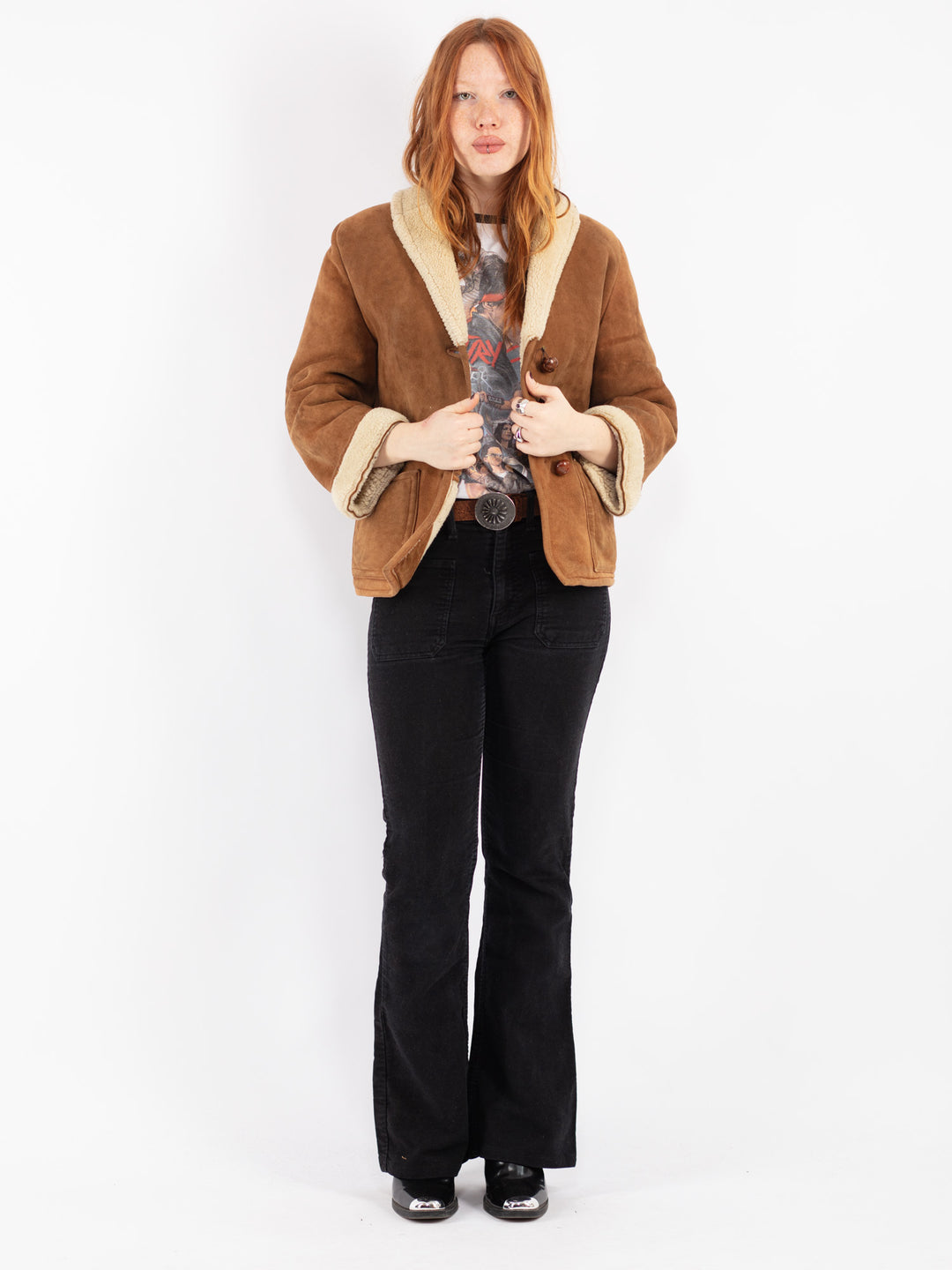 Vintage 70's Women Sheepskin Jacket in Beige