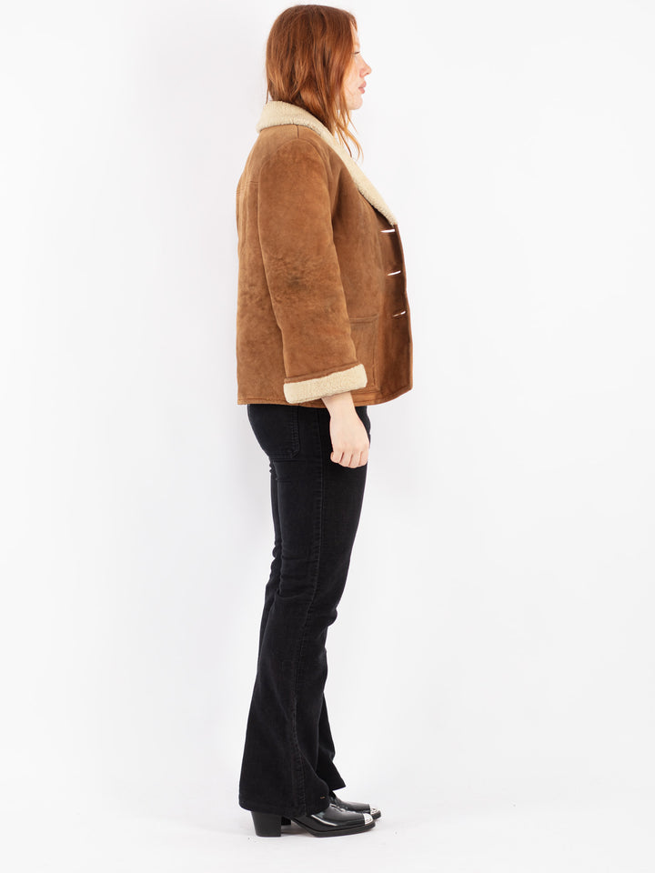 Vintage 70's Women Sheepskin Jacket in Beige