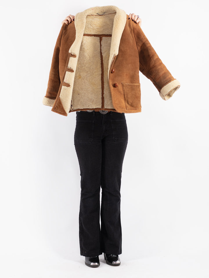 Vintage 70's Women Sheepskin Jacket in Beige
