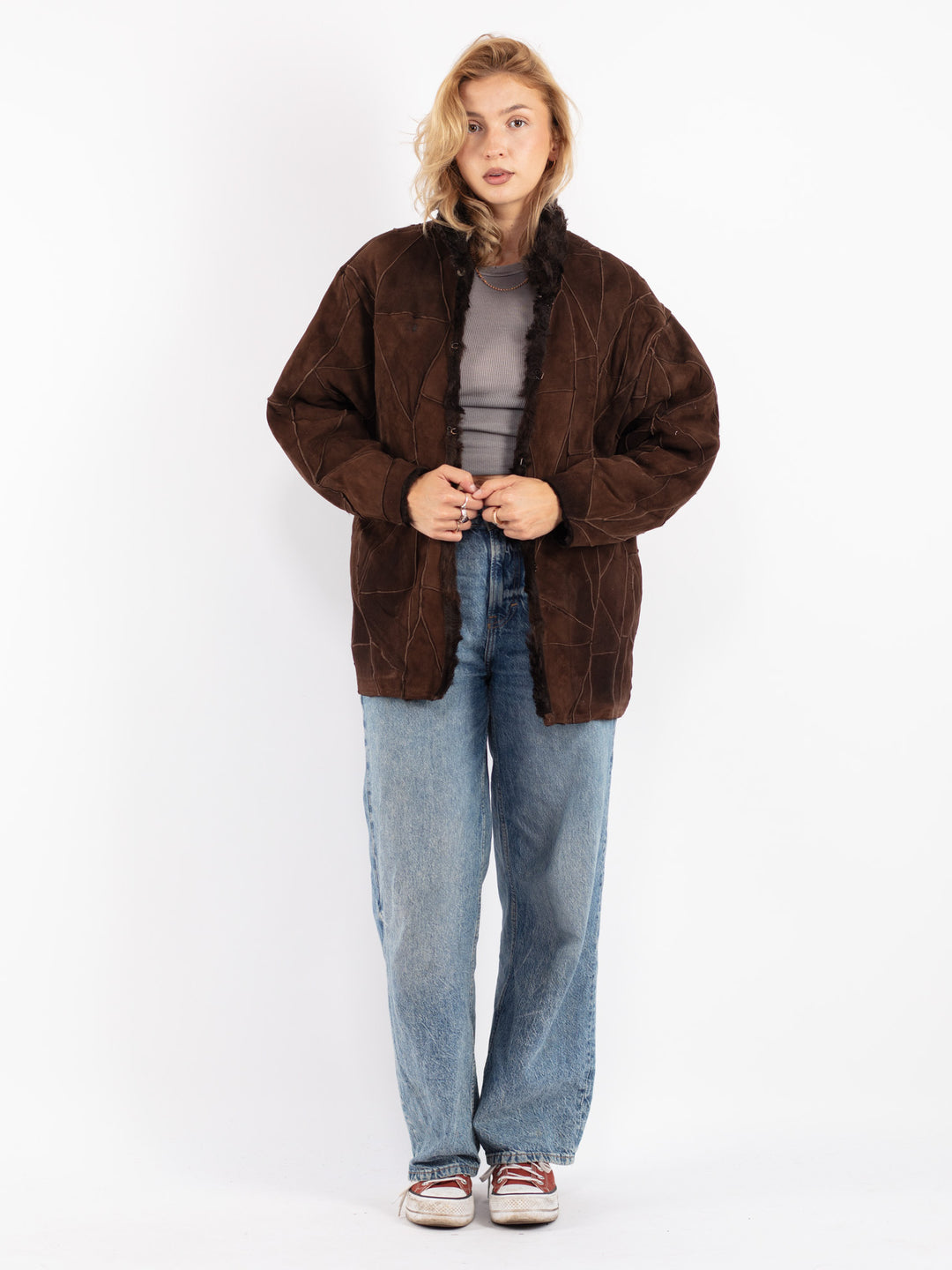 Vintage 80's Women Sheepskin Jacket in Brown