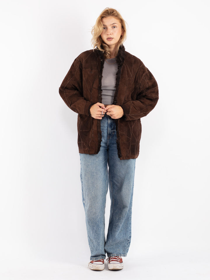 Vintage 80's Women Sheepskin Jacket in Brown