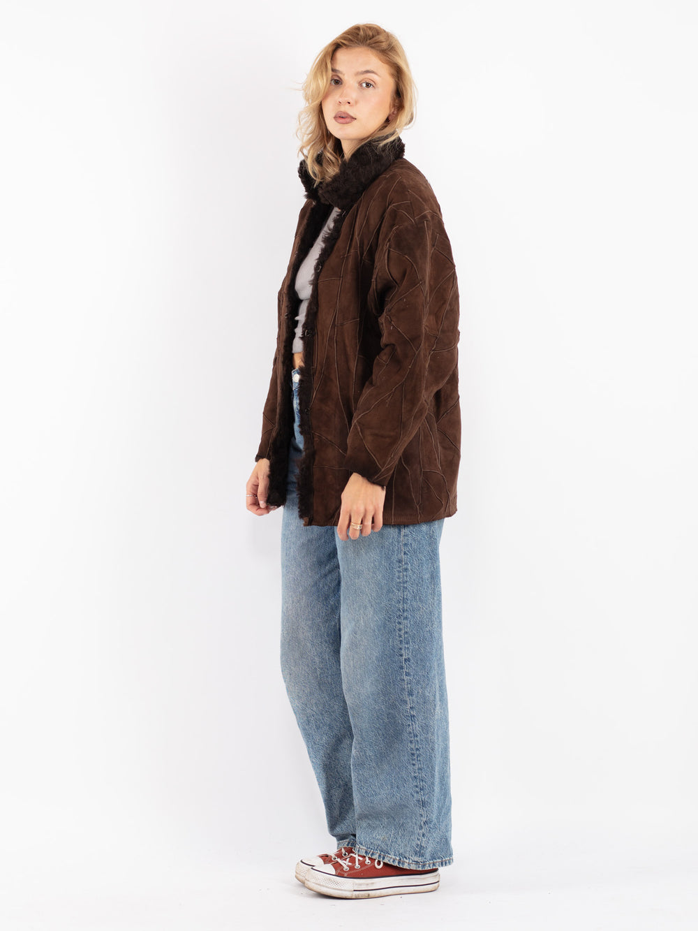 Vintage 80's Women Sheepskin Jacket in Brown