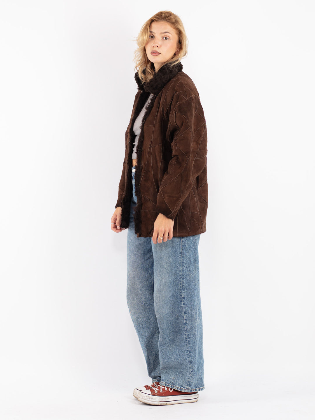 Vintage 80's Women Sheepskin Jacket in Brown