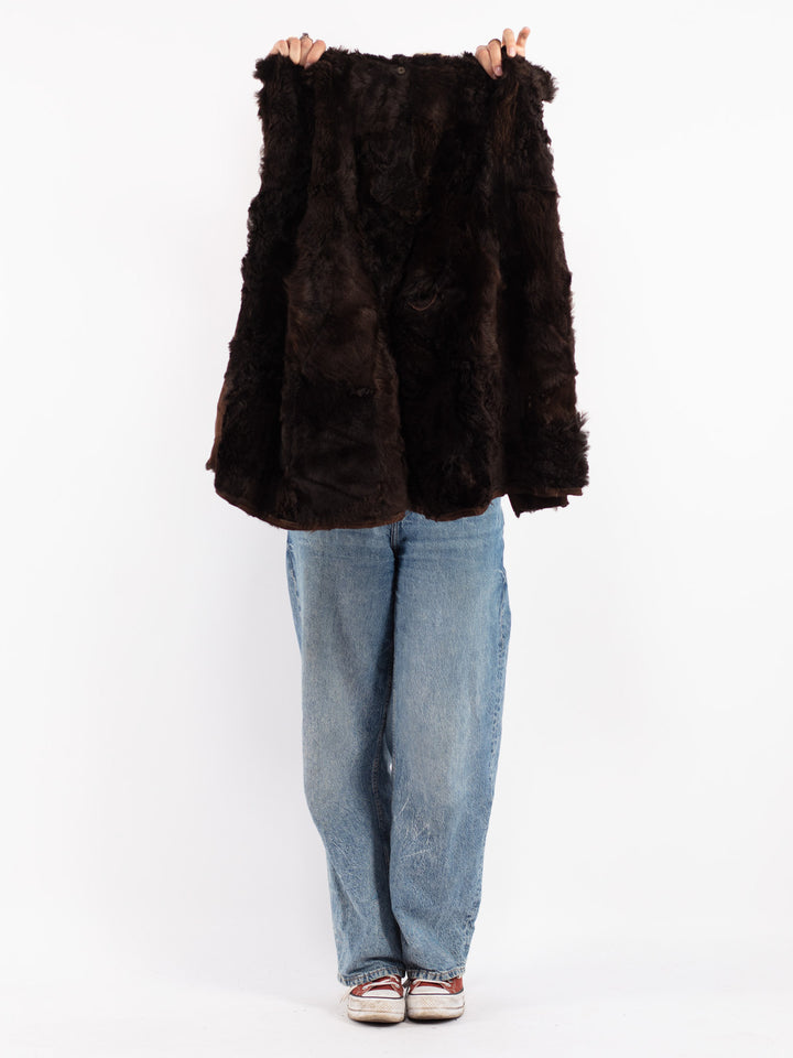 Vintage 80's Women Sheepskin Jacket in Brown