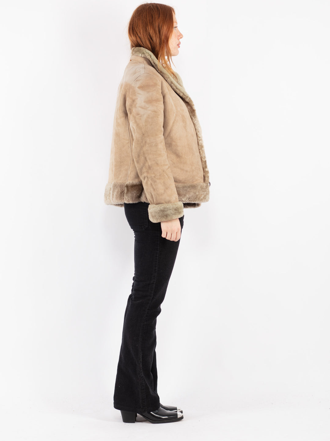 Vintage 70's Women Sheepskin Jacket in Beige