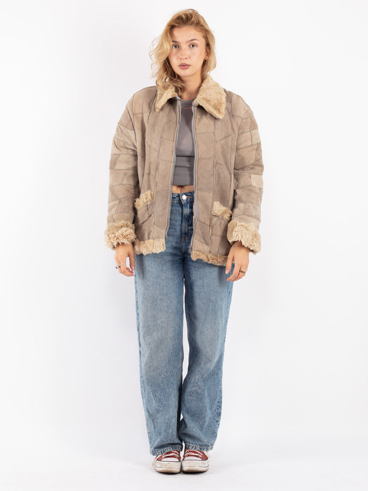 Vintage 70's Women Sheepskin Jacket in Beige
