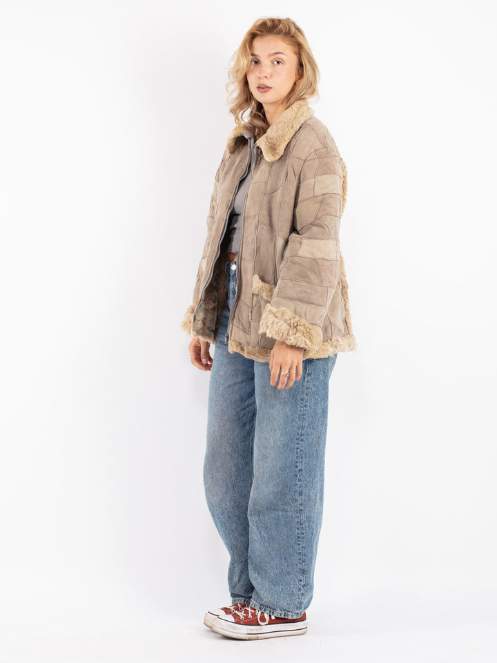 Vintage 70's Women Sheepskin Jacket in Beige