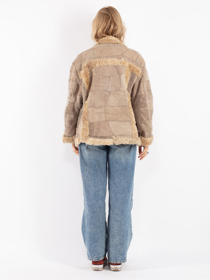 Vintage 70's Women Sheepskin Jacket in Beige