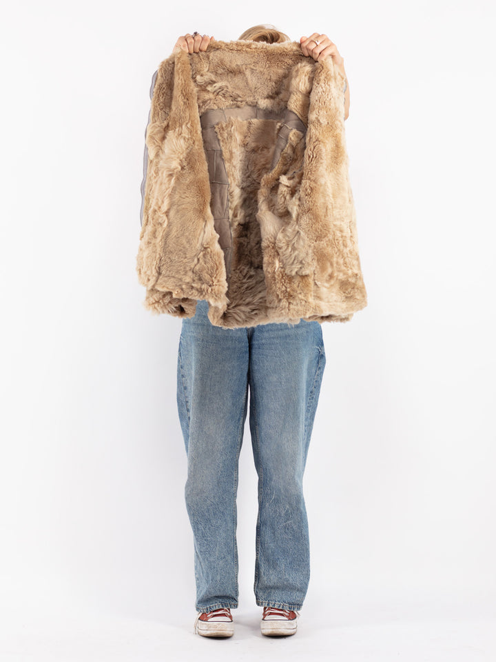 Vintage 70's Women Sheepskin Jacket in Beige