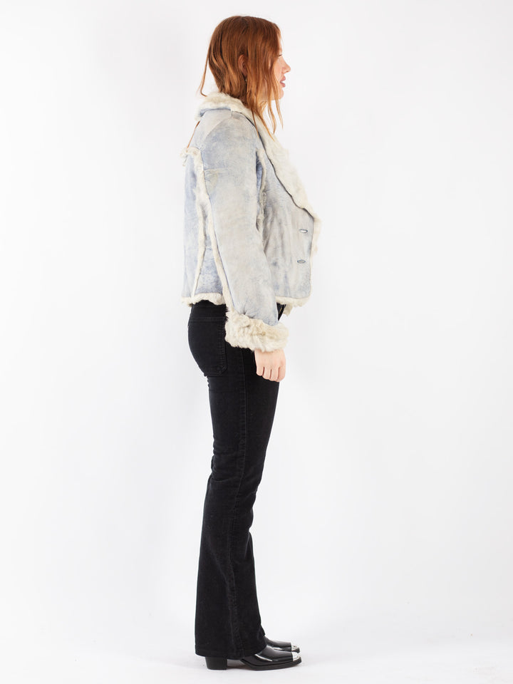 Vintage 70's Women Sheepskin Jacket in Blue