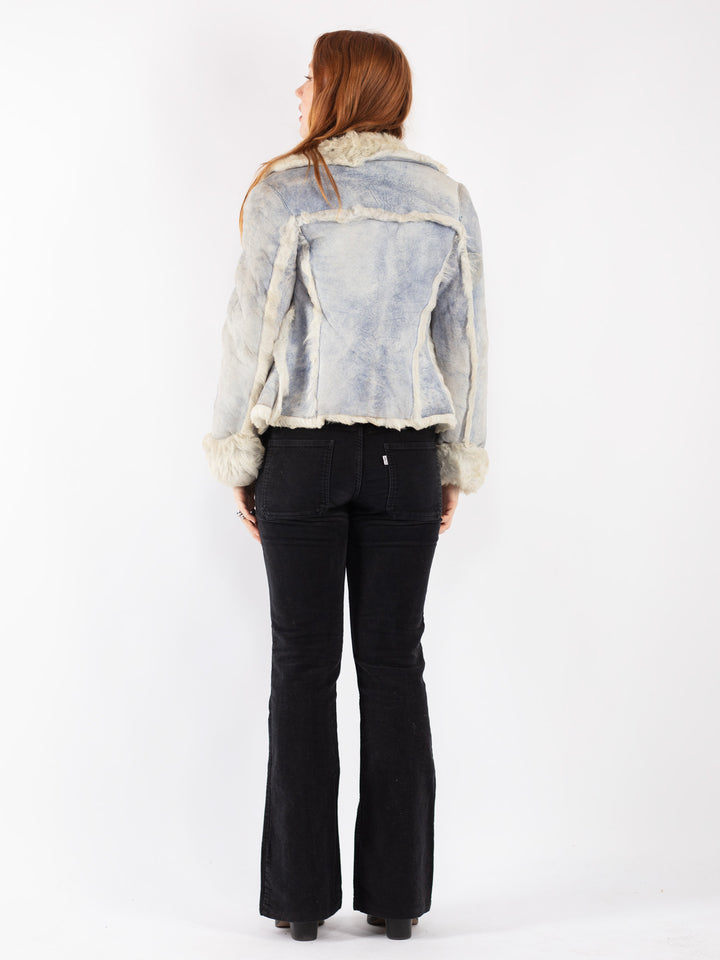 Vintage 70's Women Sheepskin Jacket in Blue