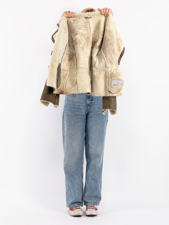 Vintage 80's Women Sheepskin Jacket in Green