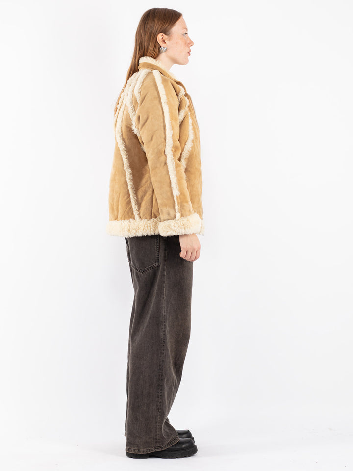 Vintage 70's Women Sheepskin Jacket in Beige