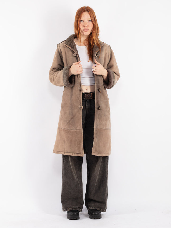 Vintage 70's Women Sheepskin Coat in Beige