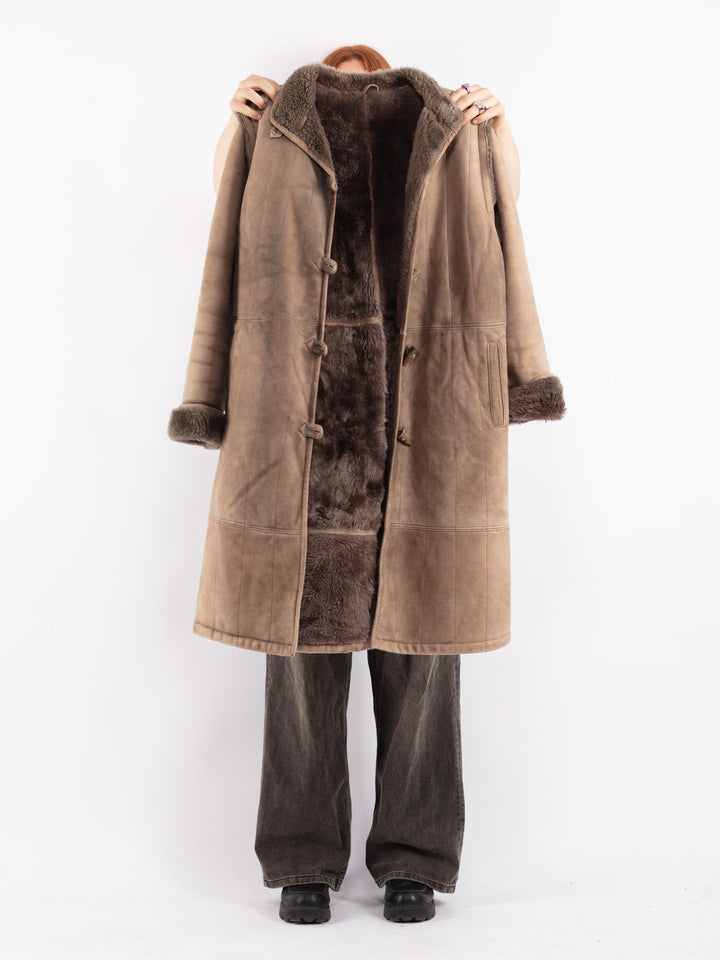 Vintage 70's Women Sheepskin Coat in Beige