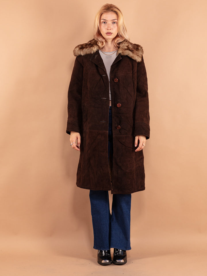 Vintage 70's Women Sheepskin Long Coat in Brown