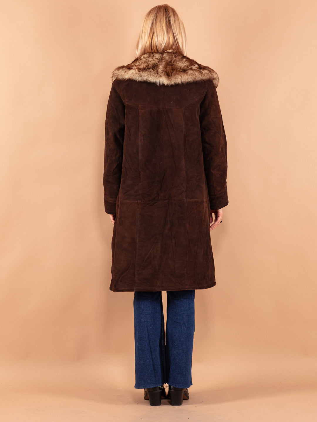 Vintage 70's Women Sheepskin Long Coat in Brown