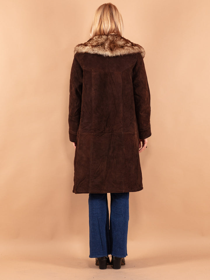 Vintage 70's Women Sheepskin Long Coat in Brown