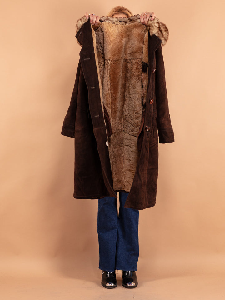 Vintage 70's Women Sheepskin Long Coat in Brown