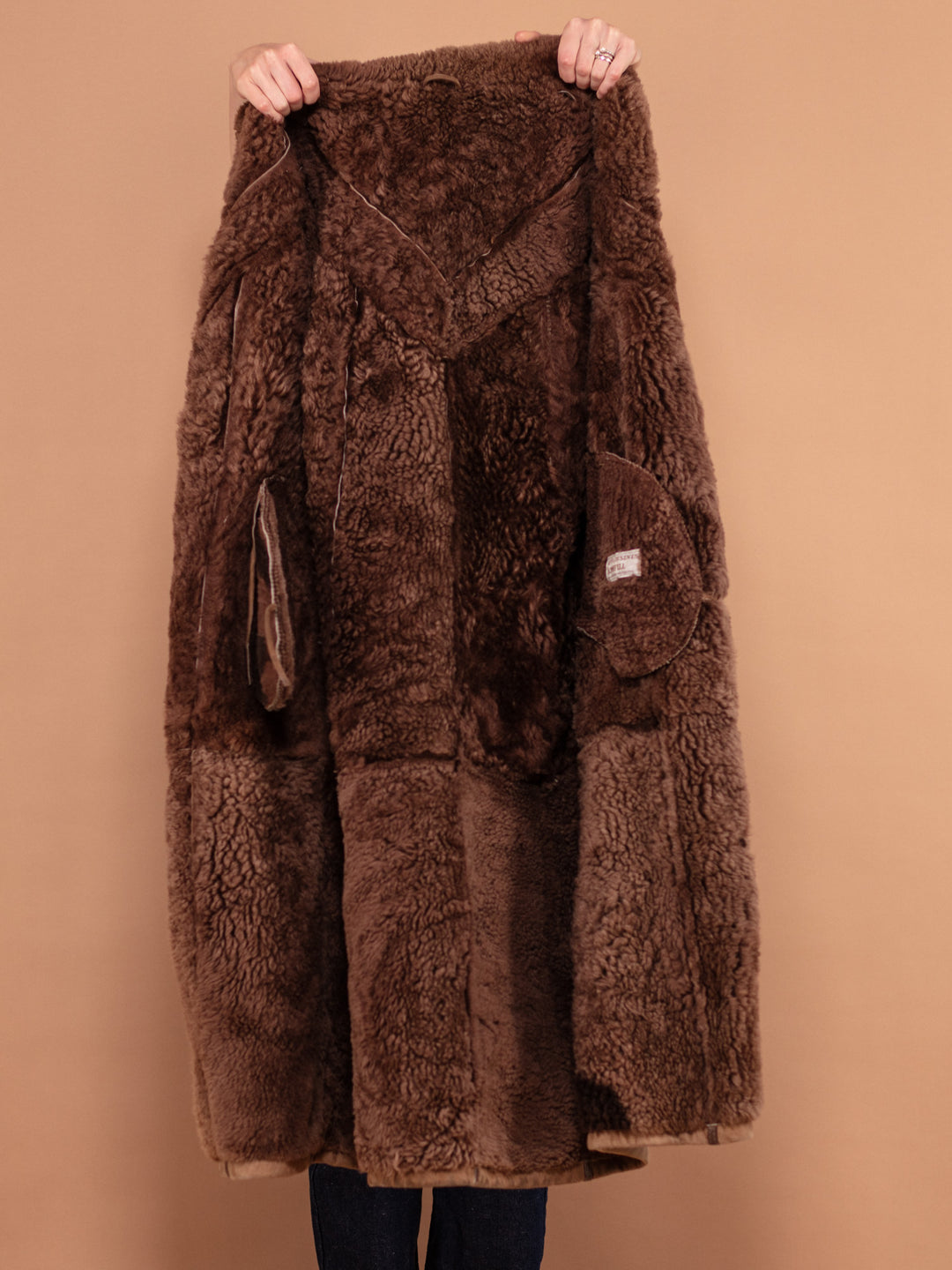 Sheepskin Long Coat, Size L Shearling Coat, Massive Sheepskin Overcoat, Oversized Sheepskin Coat, Penny Lane, Retro Leather Suede Coat