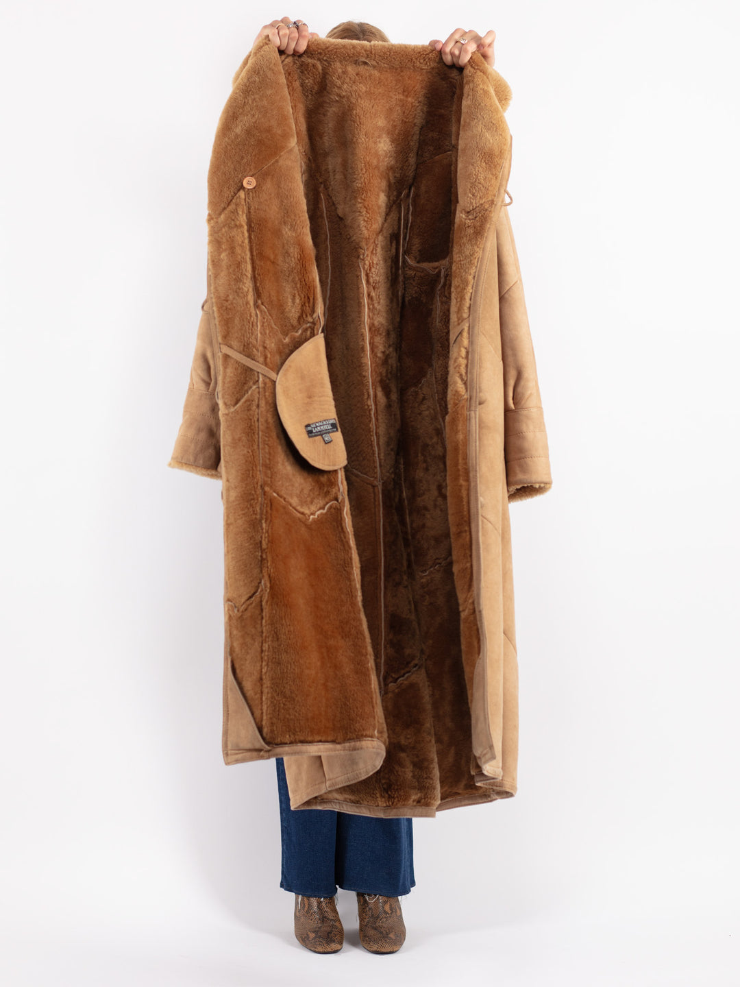 Vintage 70's Women Sheepskin Coat in Beige