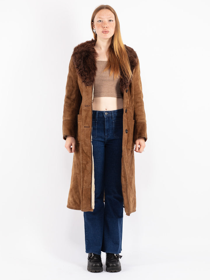 Vintage 70's Women Sheepskin Coat in Brown