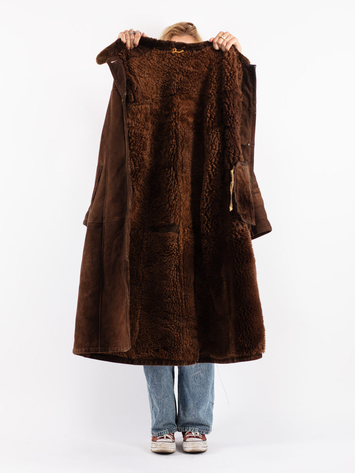 Vintage 70's Women Sheepskin Coat in Brown