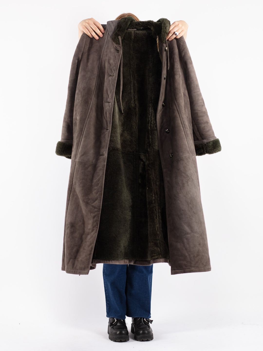 Vintage 70's Women Sheepskin Coat in Gray