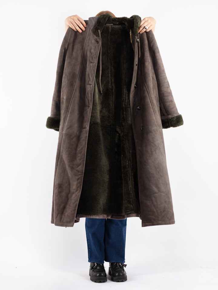 Vintage 70's Women Sheepskin Coat in Gray