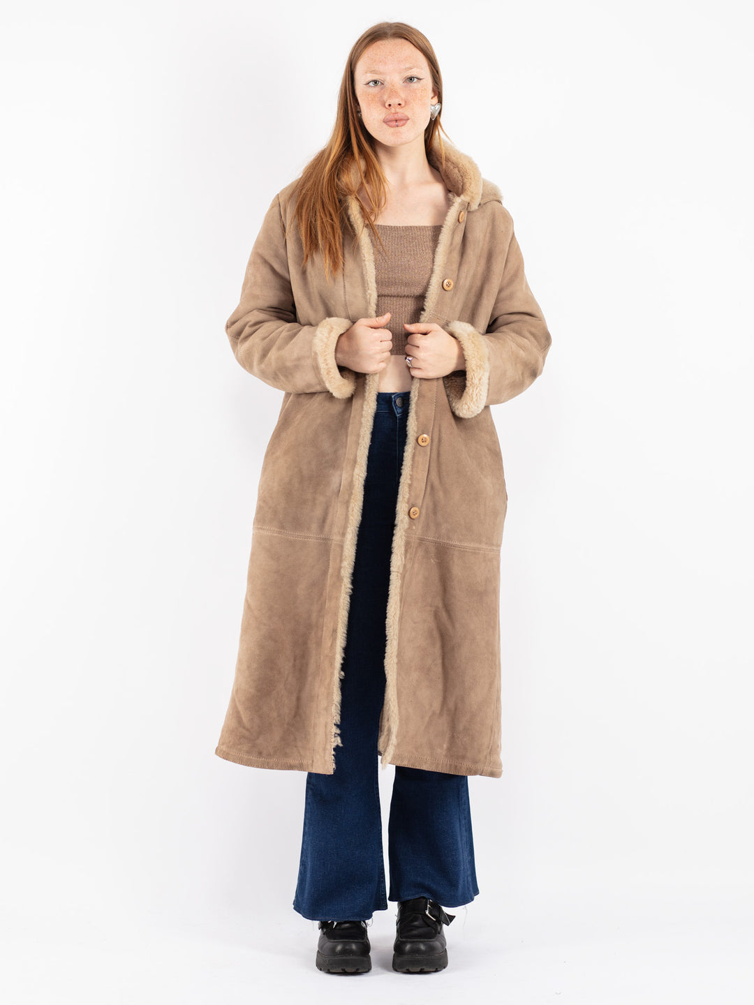 Vintage 70's Women Sheepskin Coat in Beige