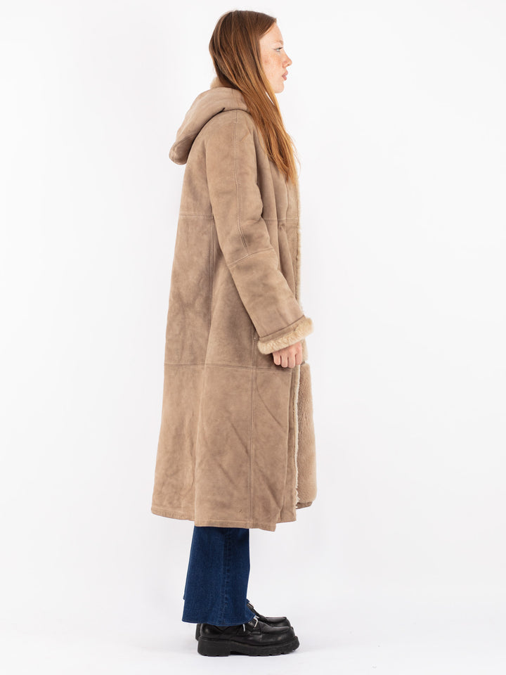 Vintage 70's Women Sheepskin Coat in Beige