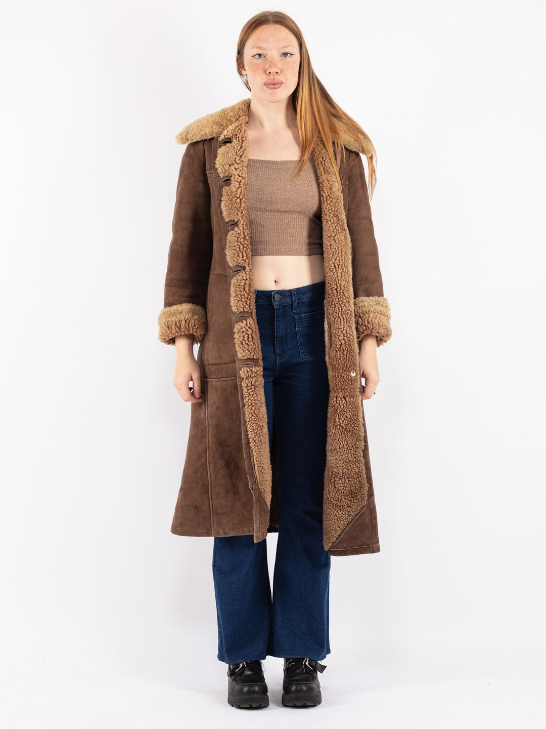 Vintage 70's Women Sheepskin Coat in Brown