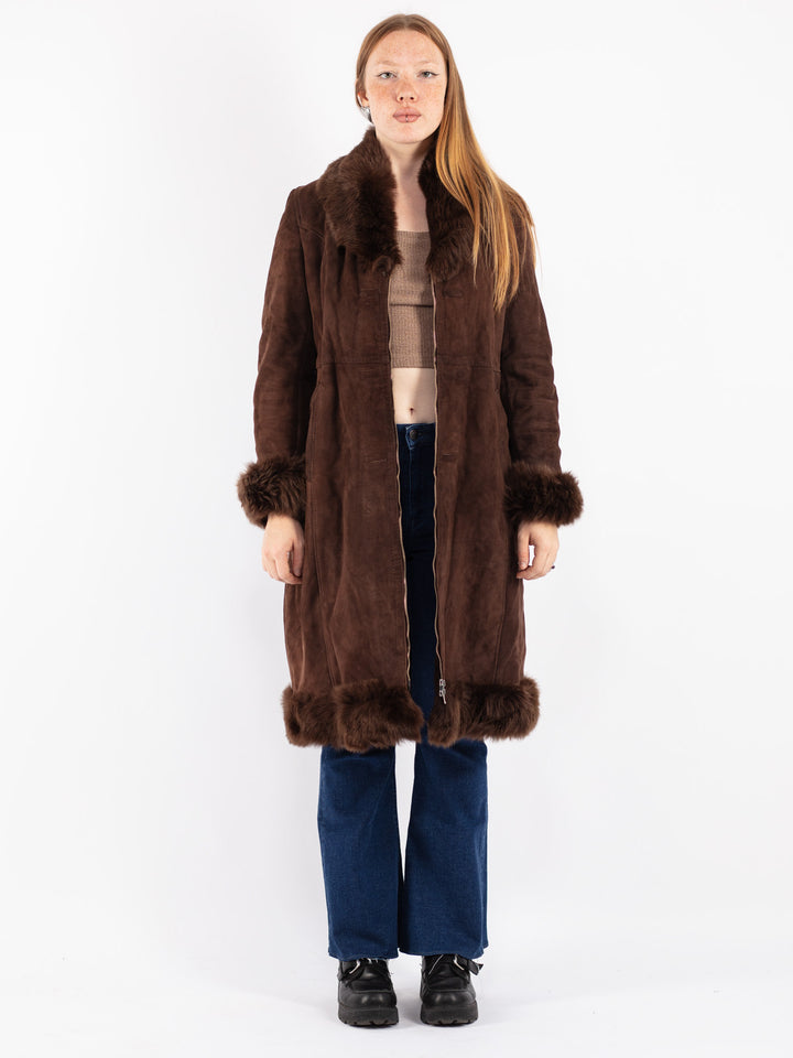 Vintage 70's Women Sheepskin Coat in Brown