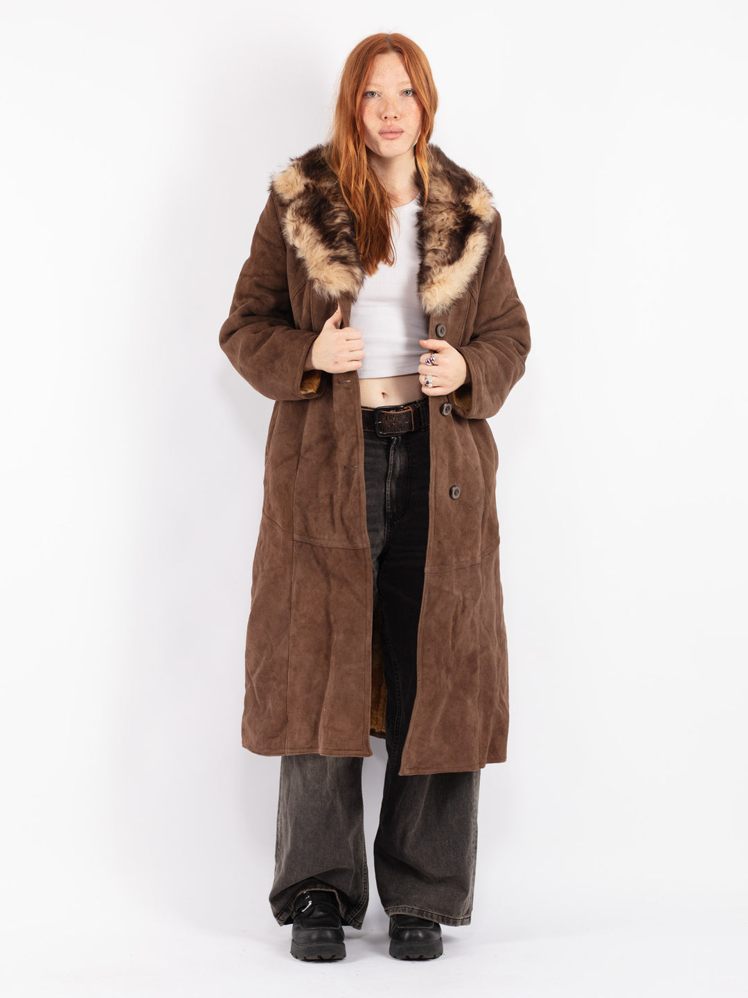 Vintage 70's Women Sheepskin Coat in Brown