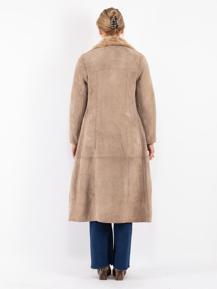Vintage 70's Women Sheepskin Coat in Beige