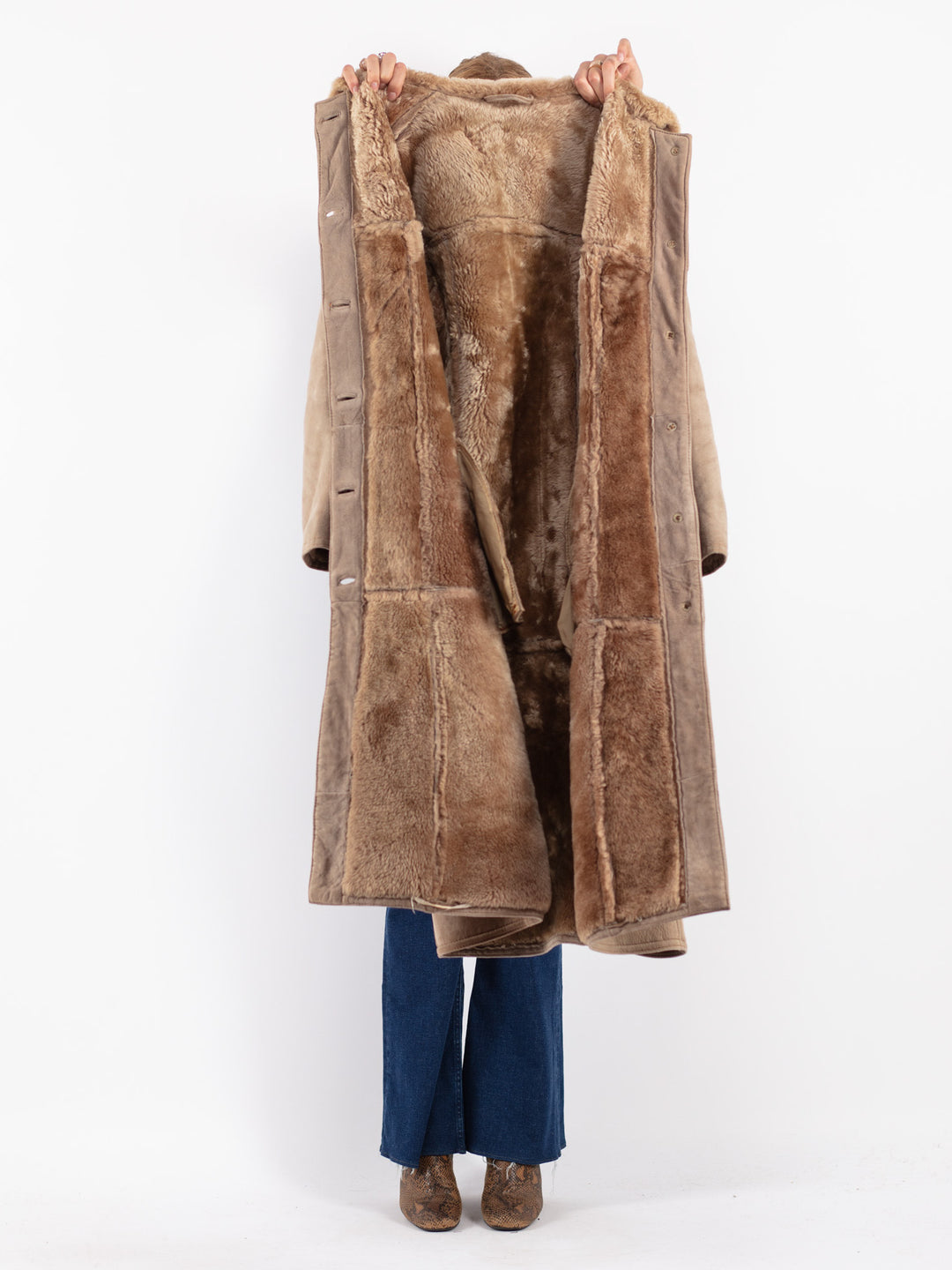 Vintage 70's Women Sheepskin Coat in Beige