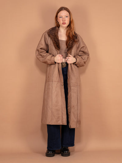 Sheepskin Maxi Coat, Size Large L Warm Shearling Fur Coat, Beige Sheepskin Overcoat, Oversized Sheepskin Coat, Penny Lane, Winter Outerwear
