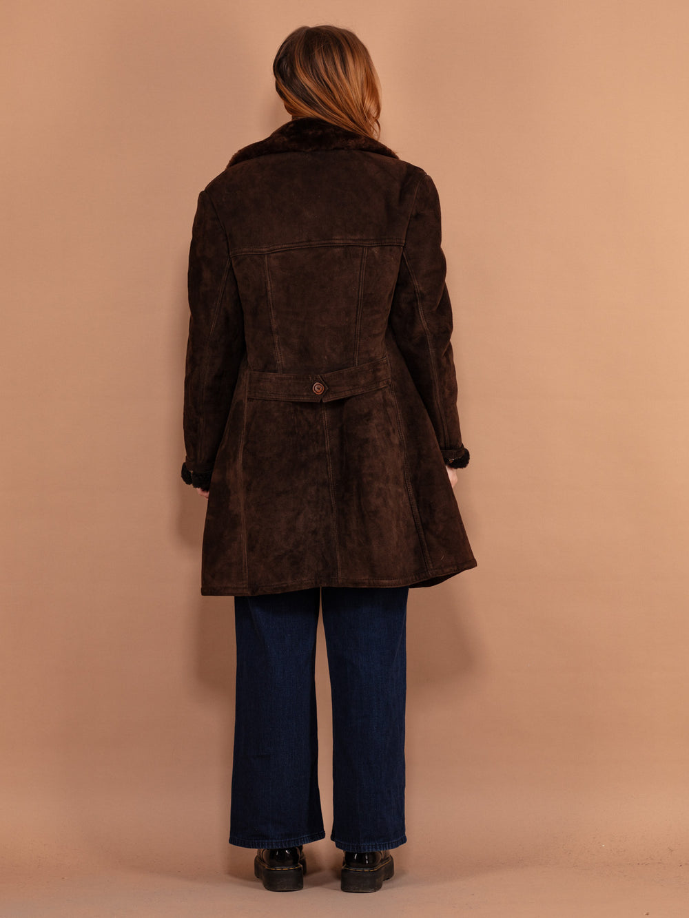 Vintage 70's Women Sheepskin Suede Coat in Brown - NorthernGrip