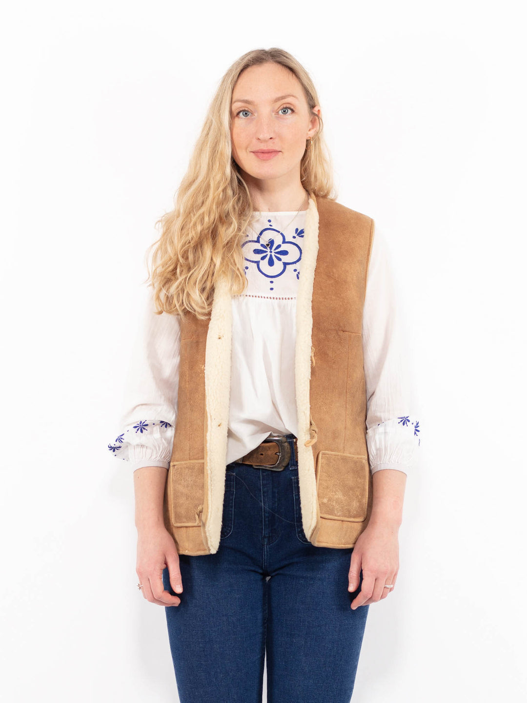 Vintage 70's Women Sheepskin Vest in BeigeA0973