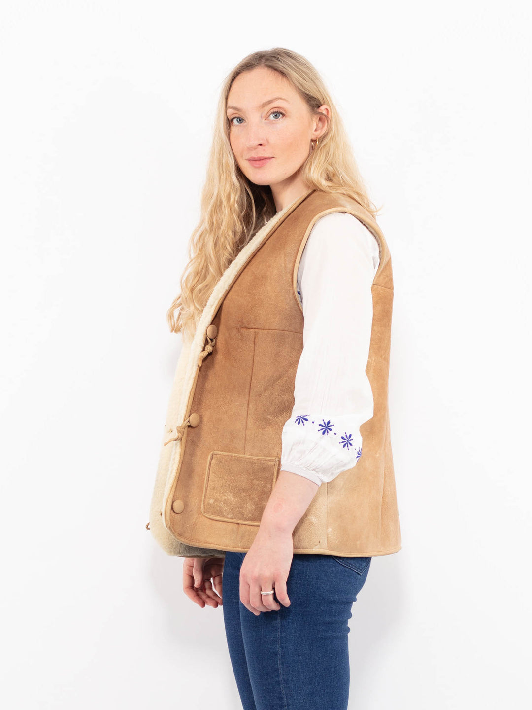 Vintage 70's Women Sheepskin Vest in BeigeA0973