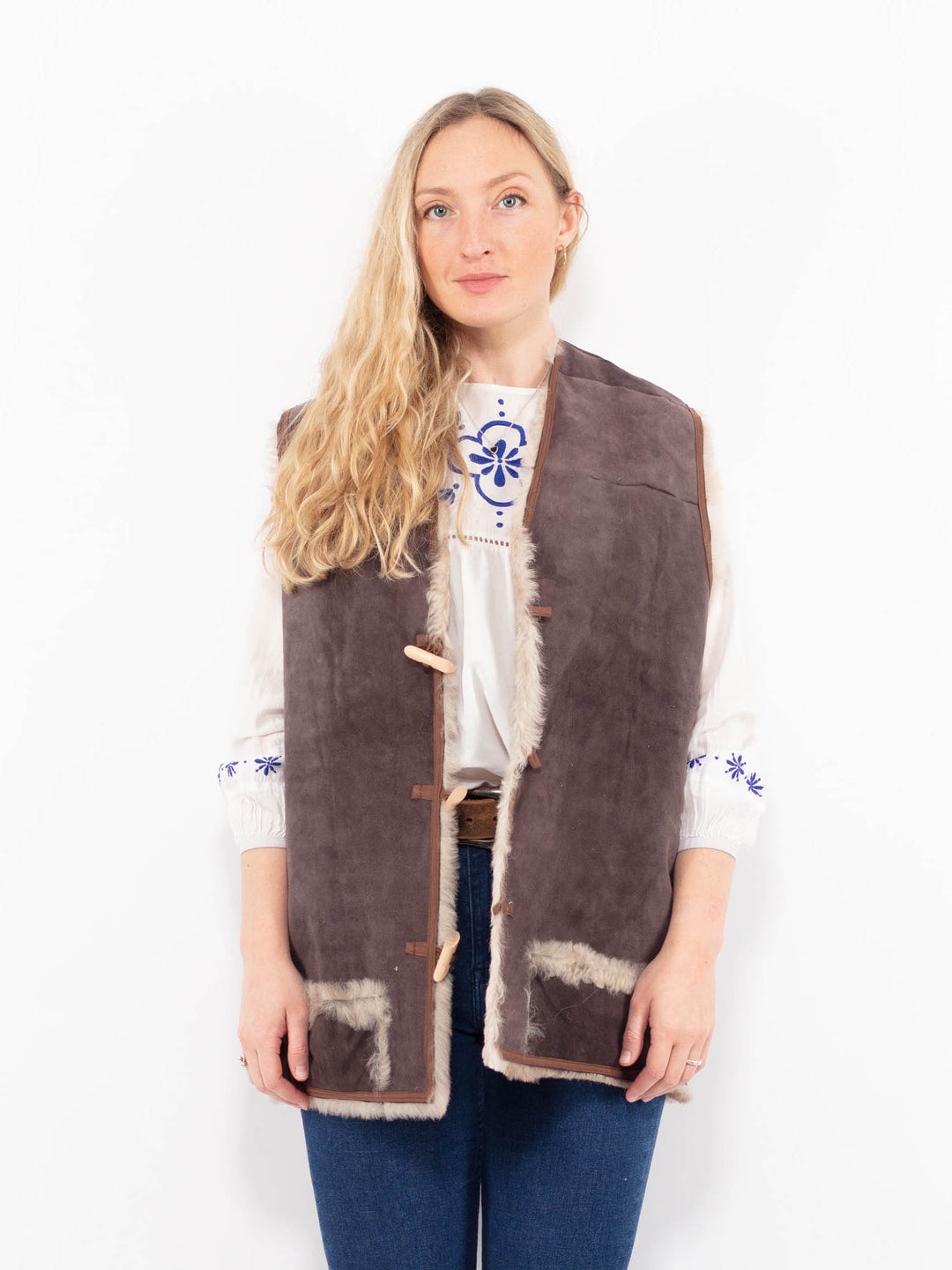 Vintage 70's Women Sheepskin Vest in BrownA0974