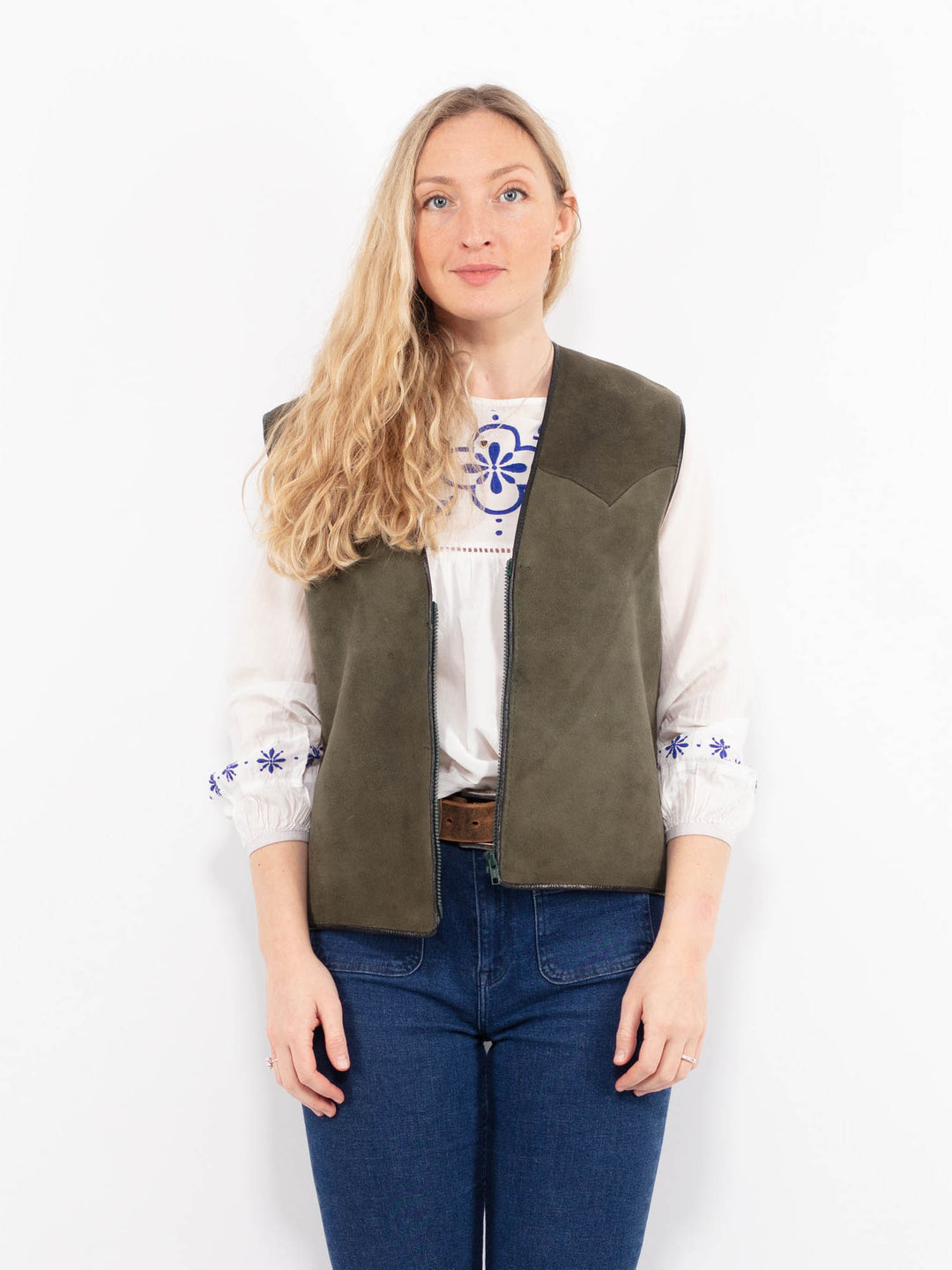 Vintage 70's Women Sheepskin Vest in GreenA0977