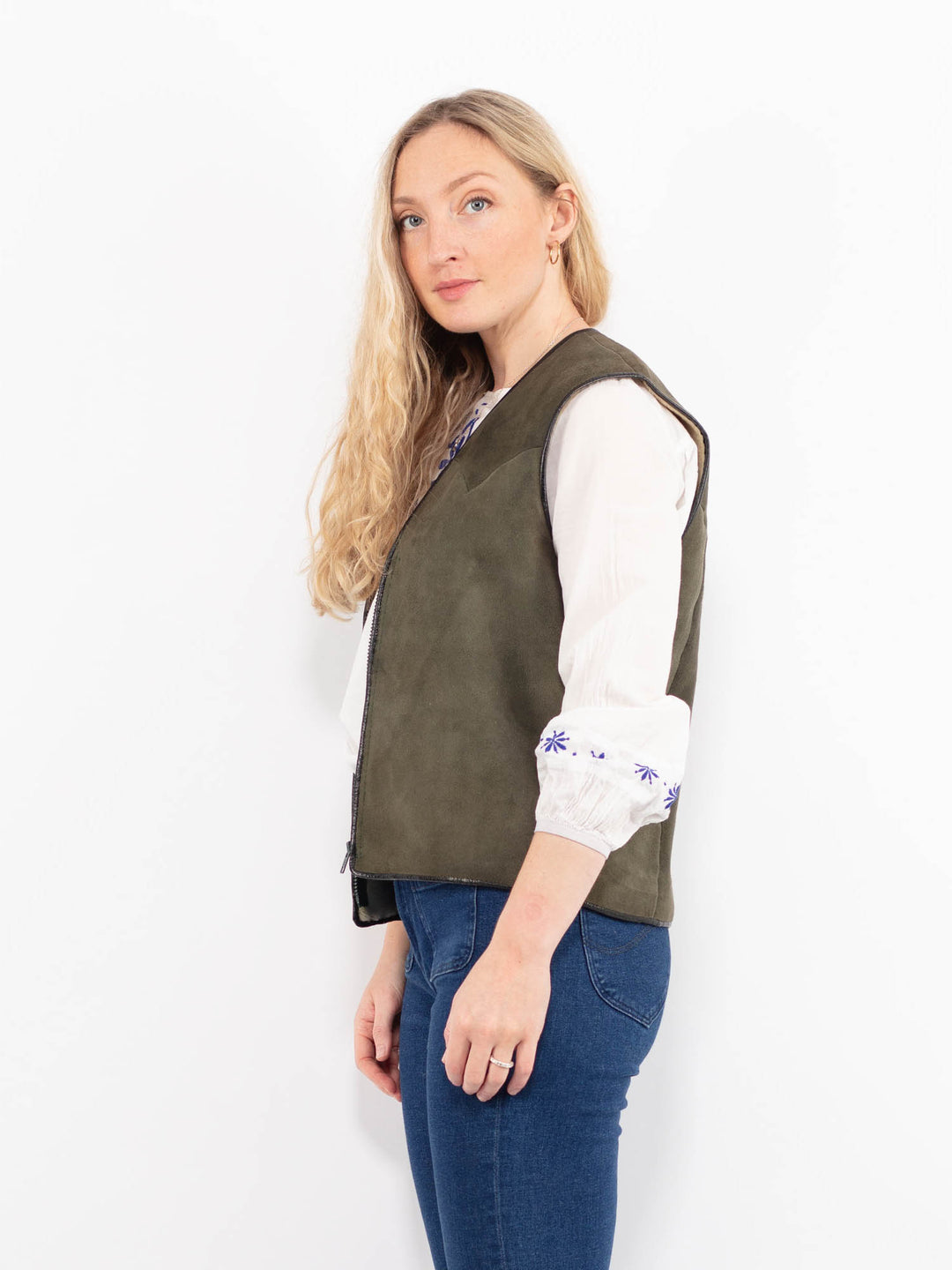 Vintage 70's Women Sheepskin Vest in GreenA0977